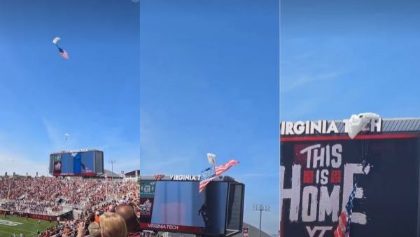 Impresionante registro: Paracaidista impacta contra pantalla gigante durante evento deportivo
