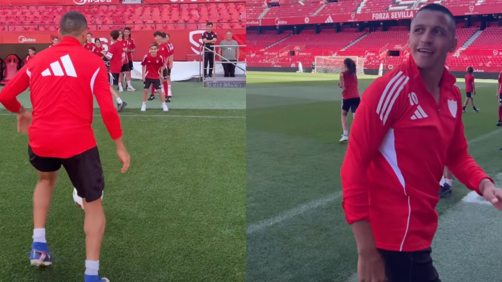 "El profesor maravilla": Alexis Sánchez entrena a los niños del Sevilla
