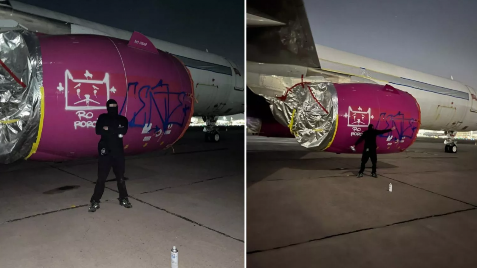 Comparten nuevos registros de grafitero que vandalizó avión en Aeropuerto de Santiago
