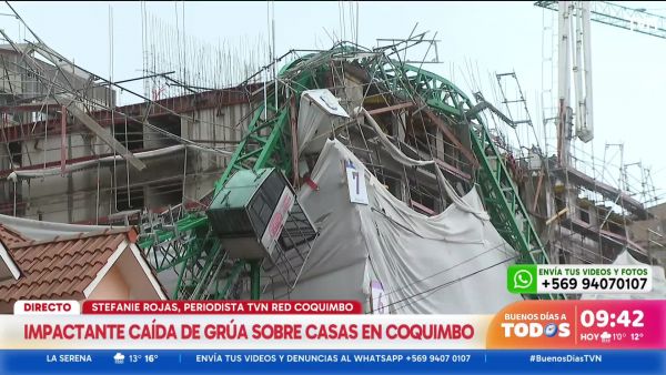 Registran impactante caída de grúa sobre casas en Coquimbo tras fuertes vientos