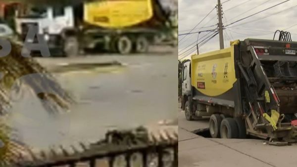 Así fue su caída: Realizan riesgoso operativo para sacar a camión desde socavón en Coquimbo