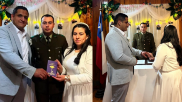 <p>Histórico: carabinero ofició matrimonio tras tres años sin bodas en localidad de Magallanes</p>Histórico: carabinero ofició matrimonio tras tres años sin bodas en localidad de Magallanes
