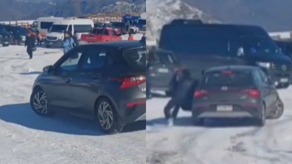 Tengan cuidado: Conductor pierde el control de su vehículo por no usar cadenas en la nieve