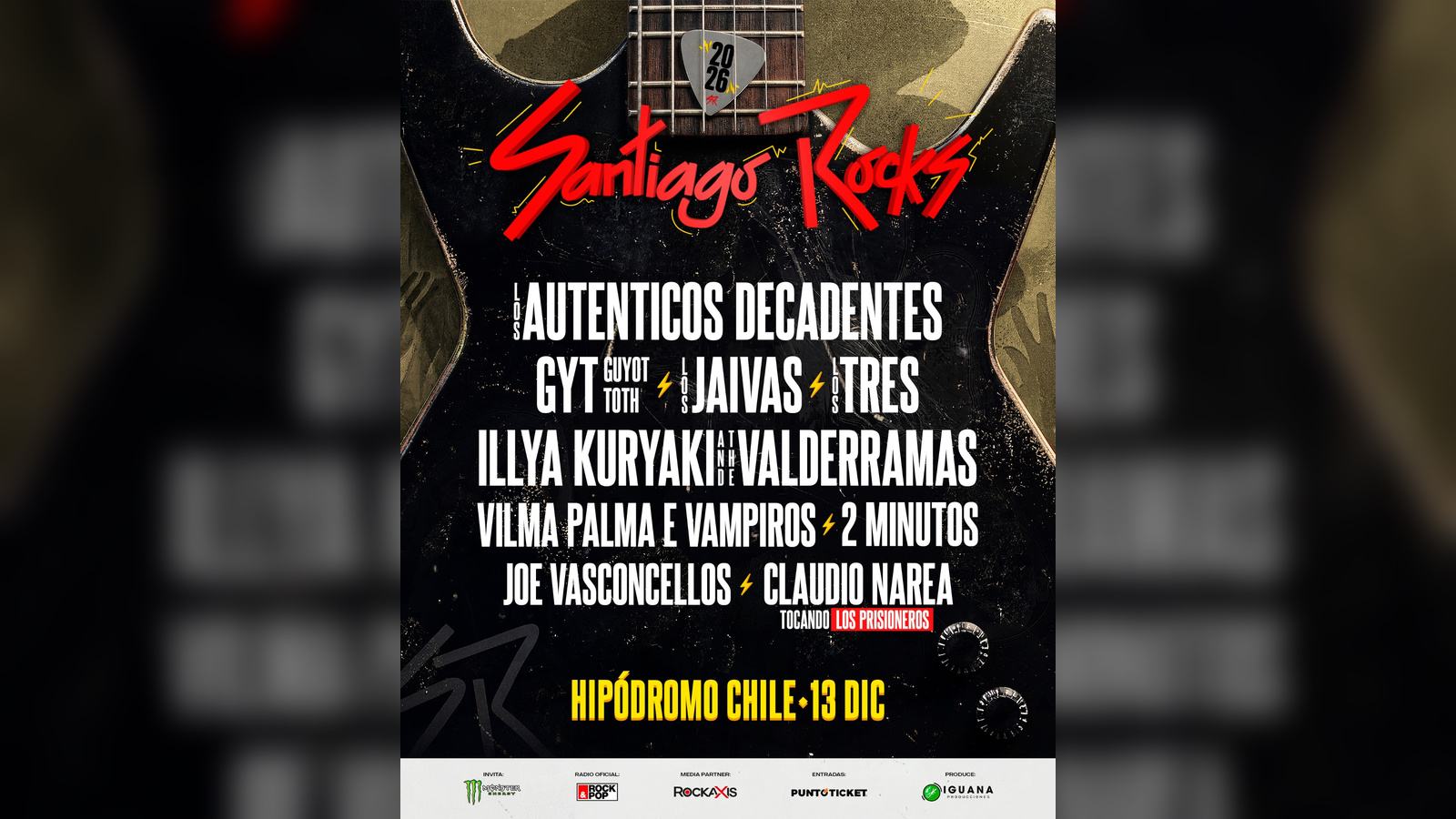 Santiago Rocks 2026 suma a Los Tres y Claudio Narea: revisa el cartel completo del festival
