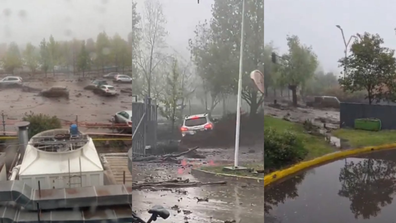 Impactante aluvión en San Carlos de Apoquindo: fuertes lluvias arrastraron vehículos y árboles en Las Condes