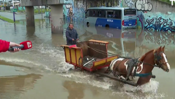 Rescatan a pasajeros atrapadas en bus por inundaciones en paso bajo nivel en Concepción
